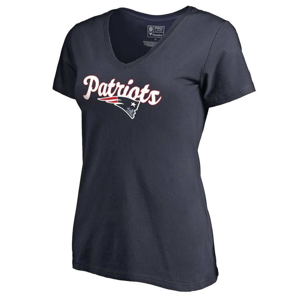 New England Patriots Women's Freehand V-Neck T-Shirt Navy - NFL