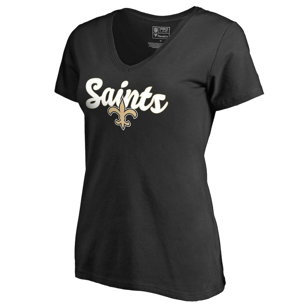 New Orleans Saints Women's Freehand V-Neck T-Shirt Black - NFL