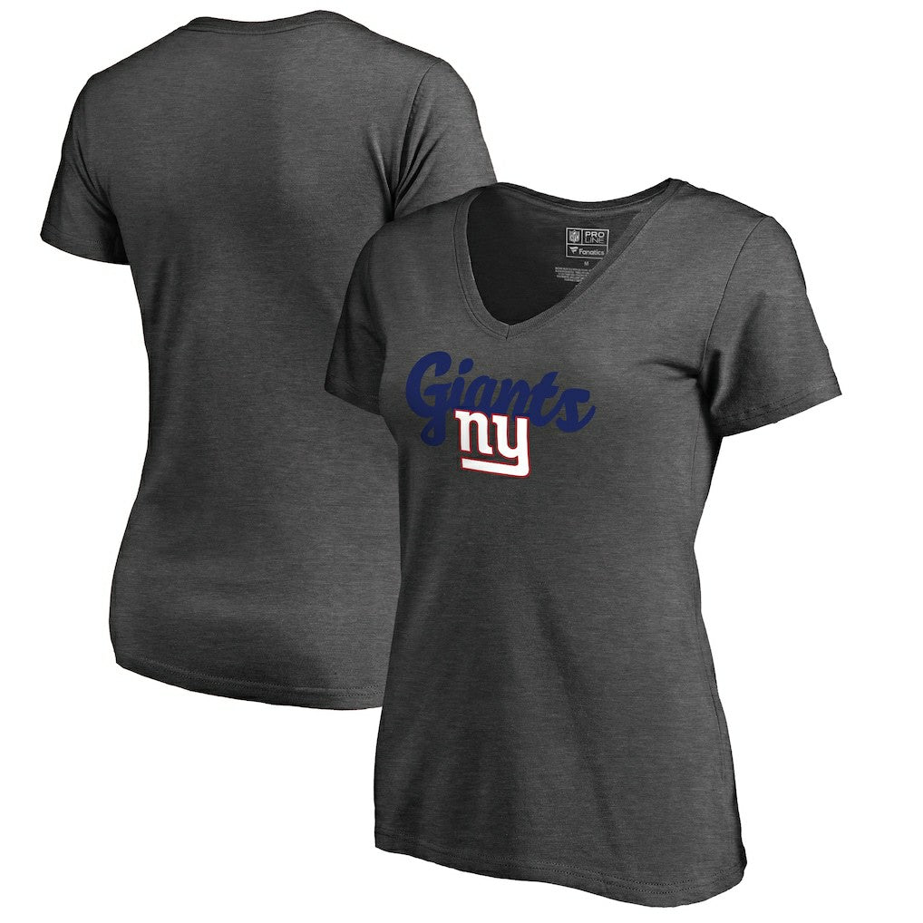 New York Giants Women's Freehand V-Neck T-Shirt Dark Heathered Gray - NFL