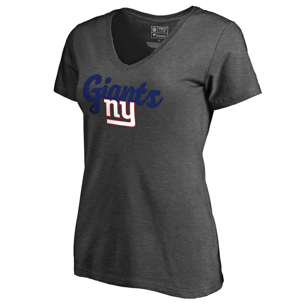 New York Giants Women's Freehand V-Neck T-Shirt Dark Heathered Gray - NFL