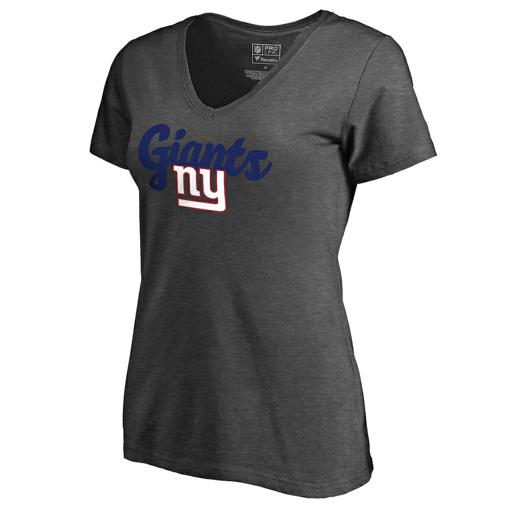 New York Giants Women's Freehand V-Neck T-Shirt Dark Heathered Gray - NFL