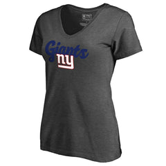 New York Giants Women's Freehand V-Neck T-Shirt Dark Heathered Gray - NFL