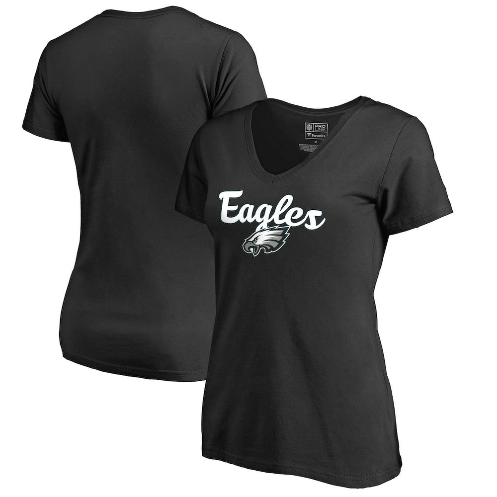 Philadelphia Eagles Women's Freehand V-Neck T-Shirt Black - NFL