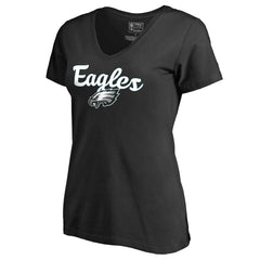 Philadelphia Eagles Women's Freehand V-Neck T-Shirt Black - NFL