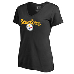 Pittsburgh Steelers Women's Freehand V-Neck T-Shirt Black - NFL