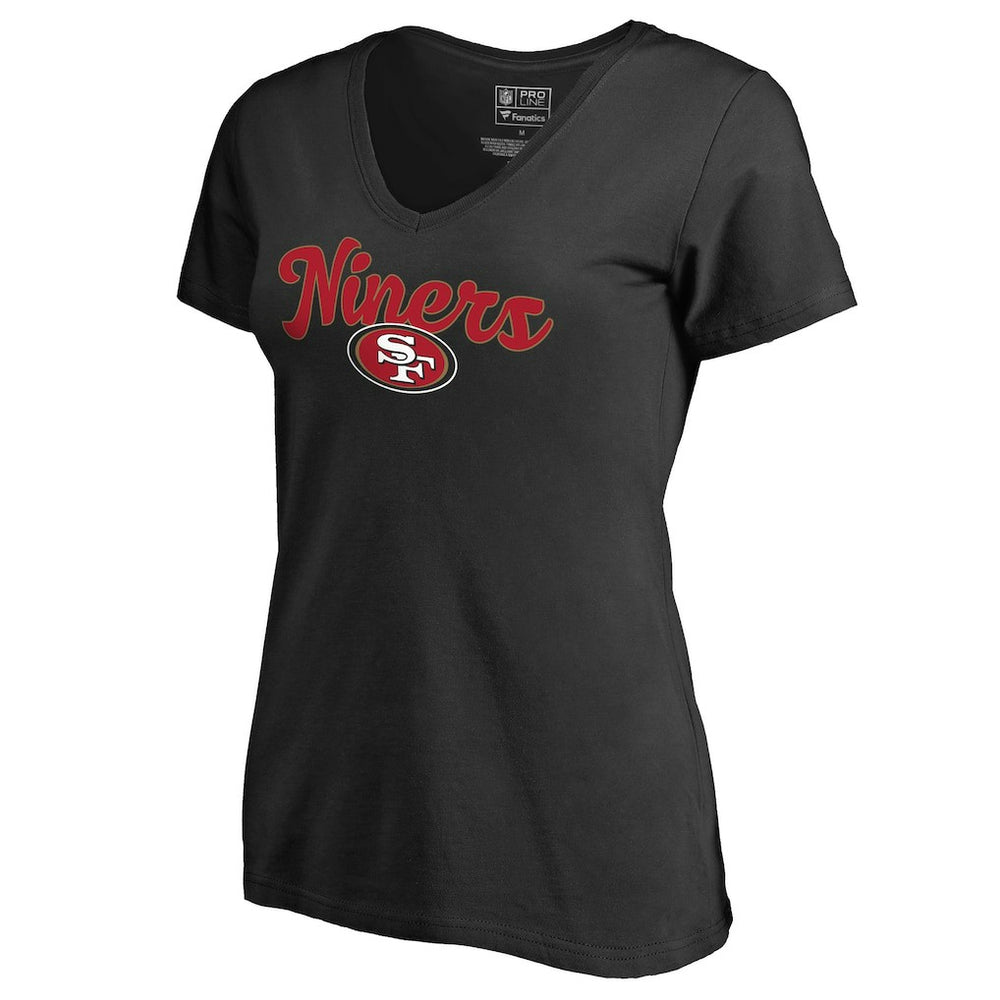 San Francisco 49ers Women's Freehand V-Neck T-Shirt Black - NFL