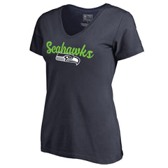 Seattle Seahawks Women's Freehand V-Neck T-Shirt Navy - NFL