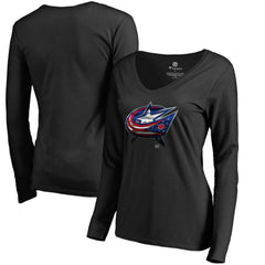 Columbus Blue Jackets - Women's Midnight Mascot Long Sleeve V-Neck T-Shirt Black