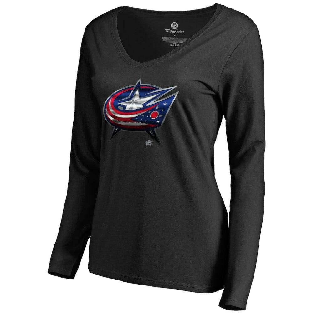 Columbus Blue Jackets - Women's Midnight Mascot Long Sleeve V-Neck T-Shirt Black