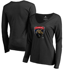 Florida Panthers - Women's Midnight Mascot Long Sleeve V-Neck T-Shirt Black