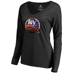 New York Islanders - Women's Midnight Mascot Long Sleeve V-Neck T-Shirt Black