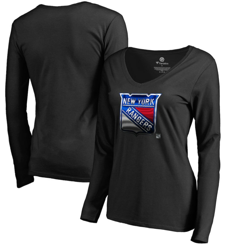 New York Rangers Women's Midnight Mascot Long Sleeve V-Neck T-Shirt Black