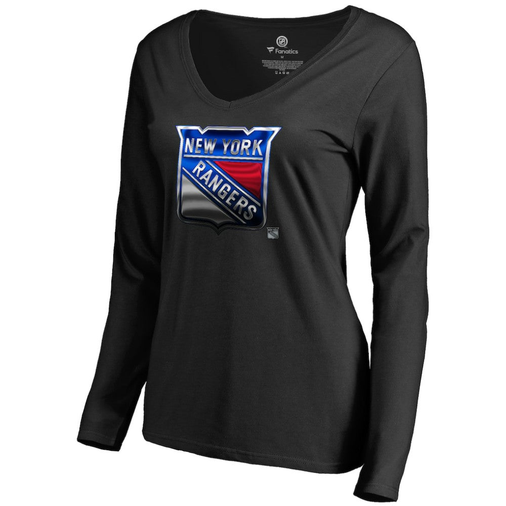 New York Rangers Women's Midnight Mascot Long Sleeve V-Neck T-Shirt Black