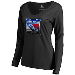 New York Rangers Women's Midnight Mascot Long Sleeve V-Neck T-Shirt Black