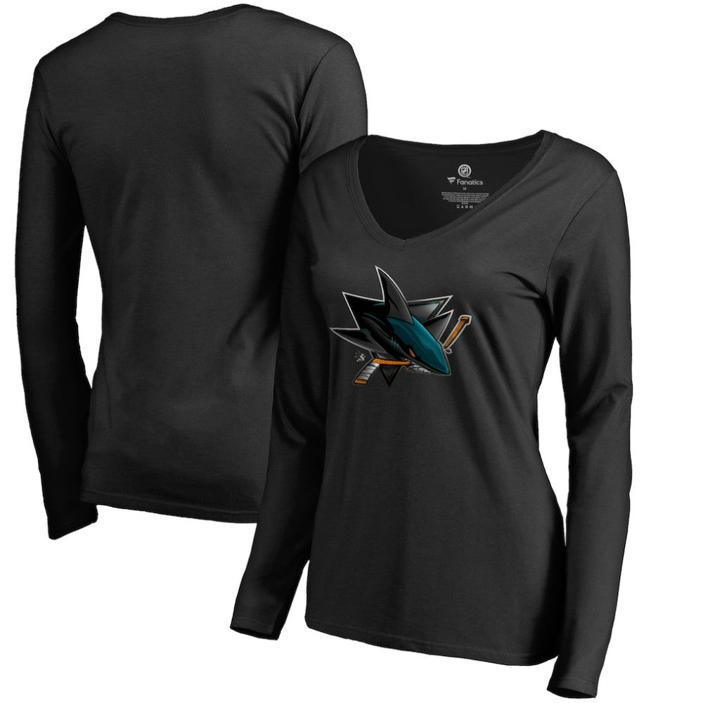 San Jose Sharks - Women's Midnight Mascot Long Sleeve V-Neck T-Shirt Black