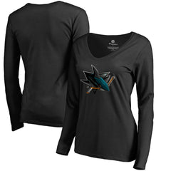 San Jose Sharks - Women's Midnight Mascot Long Sleeve V-Neck T-Shirt Black