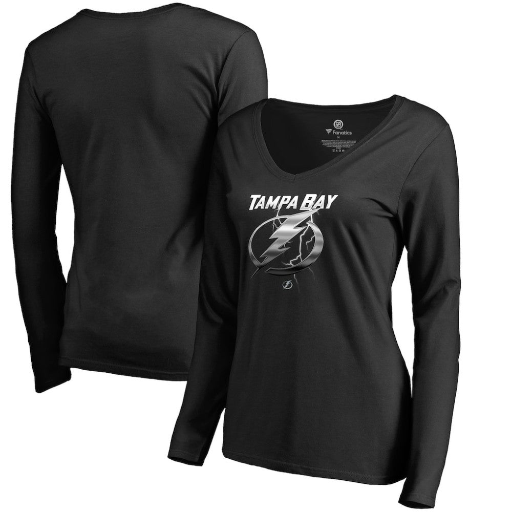Tampa Bay Lightning - Women's Midnight Mascot Long Sleeve V-Neck T-Shirt Black