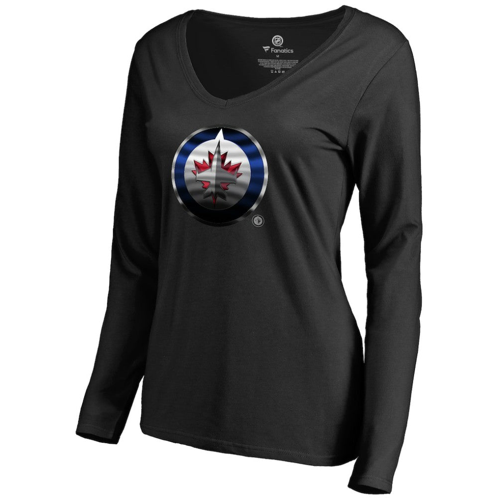 Winnipeg Jets - Women's Midnight Mascot Long Sleeve V-Neck T-Shirt Black