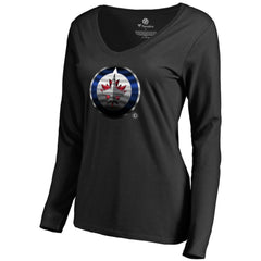 Winnipeg Jets - Women's Midnight Mascot Long Sleeve V-Neck T-Shirt Black