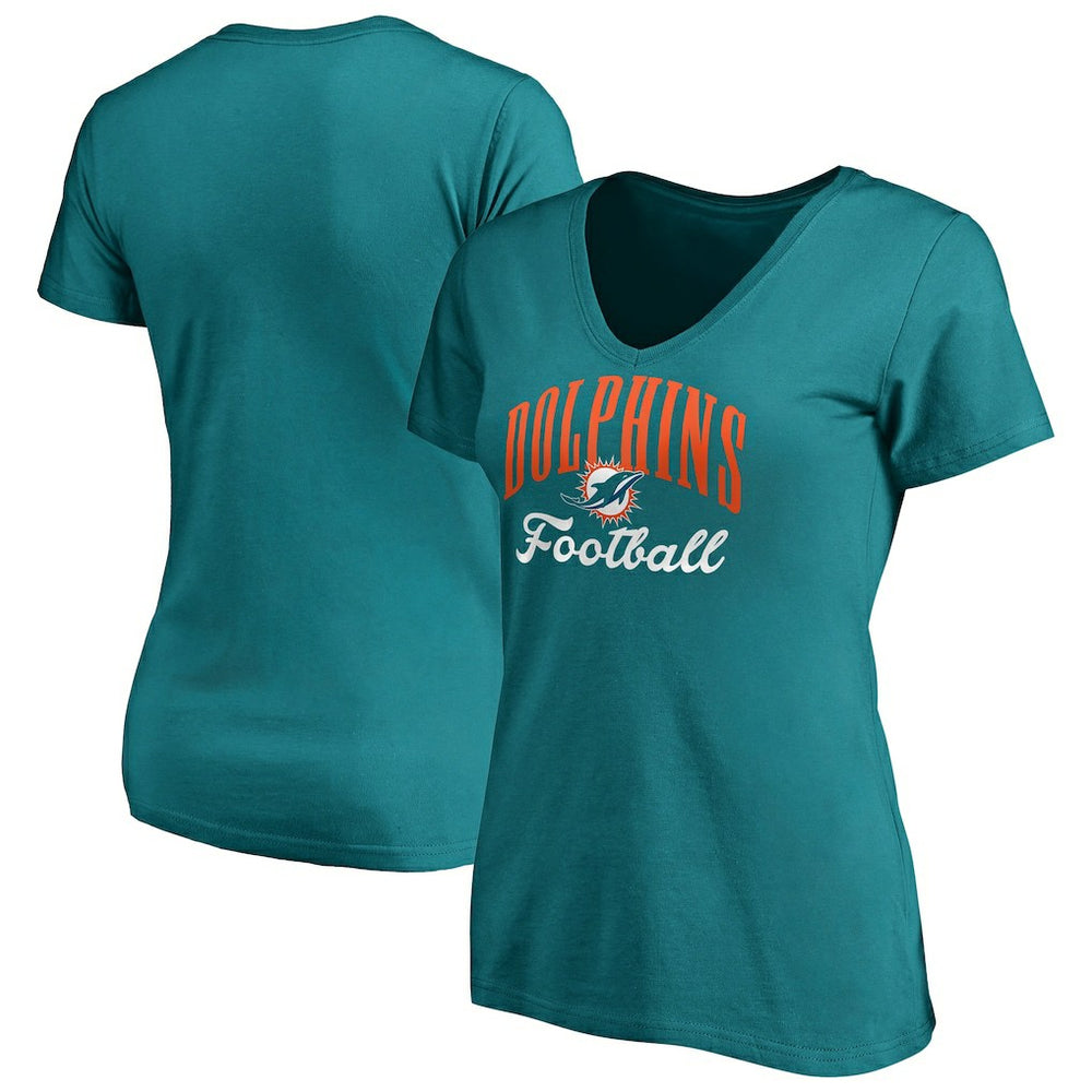 Miami Dolphins Women's Victory Script V-Neck T-Shirt -Aqua - NFL