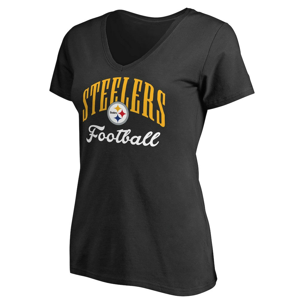 Pittsburgh Steelers Women's Victory Script V-Neck T-Shirt -Black - NFL