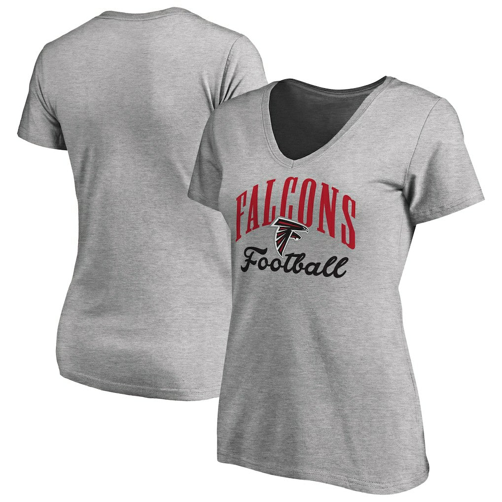 Atlanta Falcons Women's Victory Script V-Neck T-Shirt Heather Gray - NFL