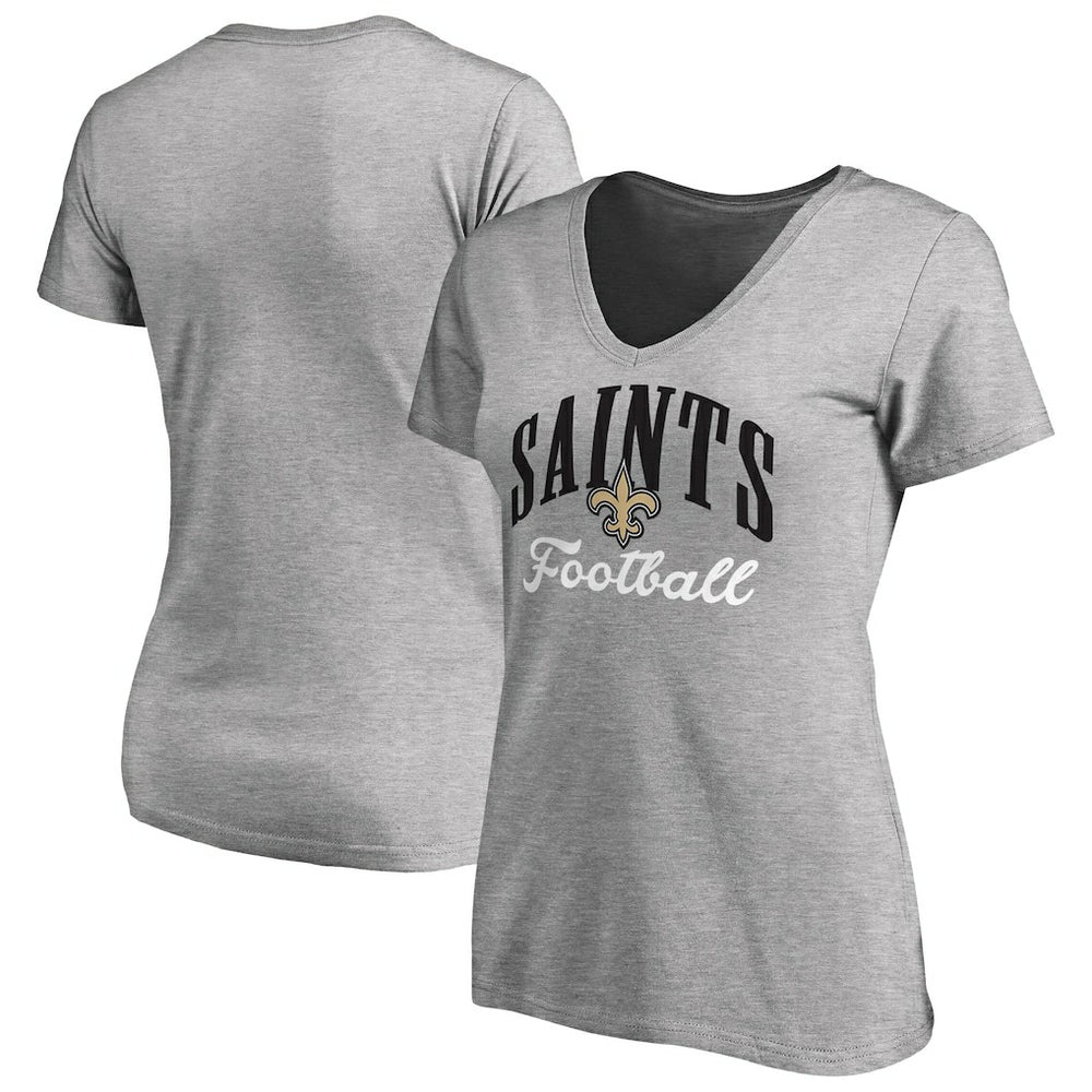 New Orleans Saints Women's Victory Script V-Neck T-Shirt Heather Gray - NFL