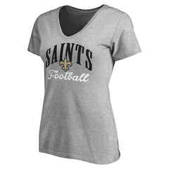New Orleans Saints Women's Victory Script V-Neck T-Shirt Heather Gray - NFL