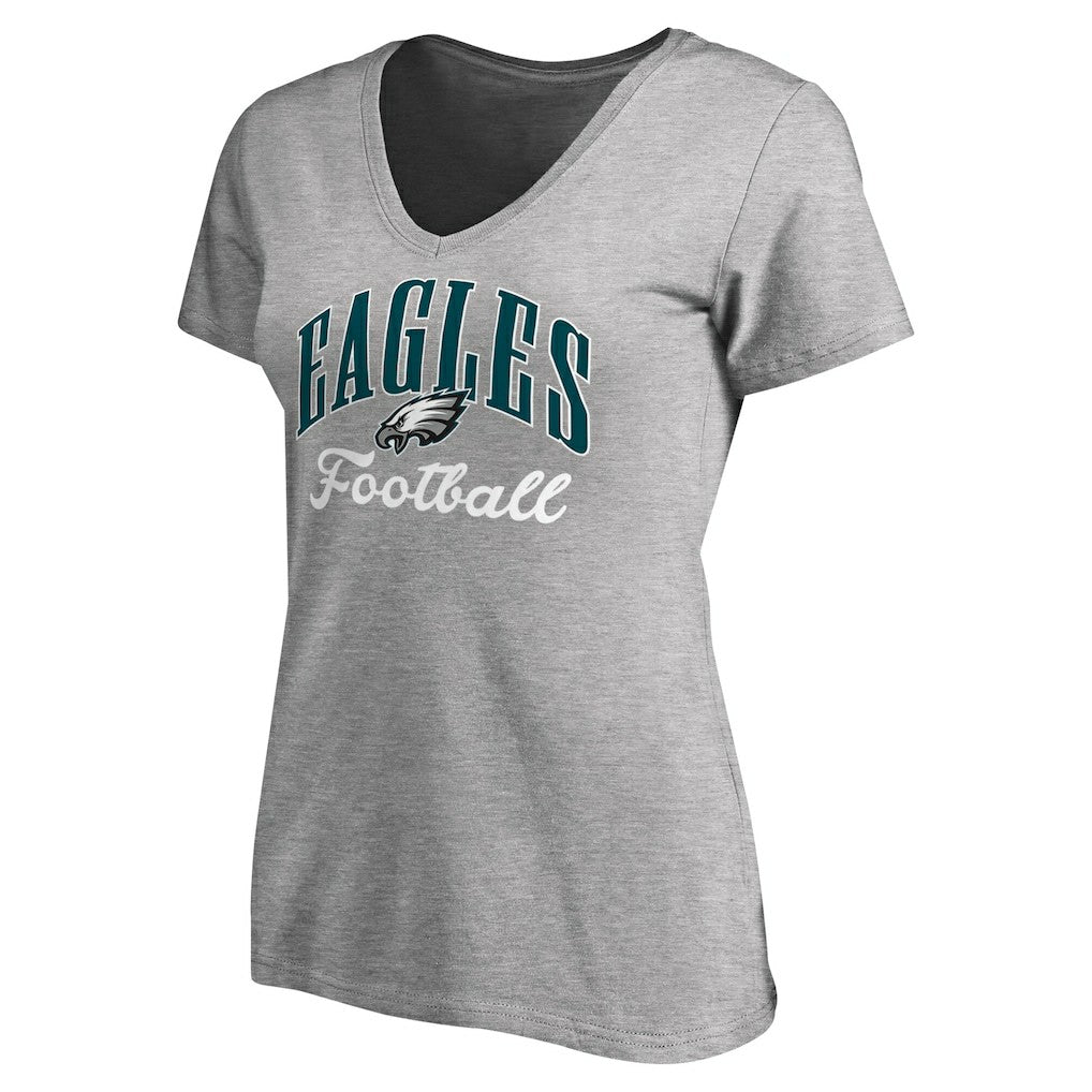 Philadelphia Eagles Women's Victory Script V-Neck T-Shirt Heathered Gray - NFL