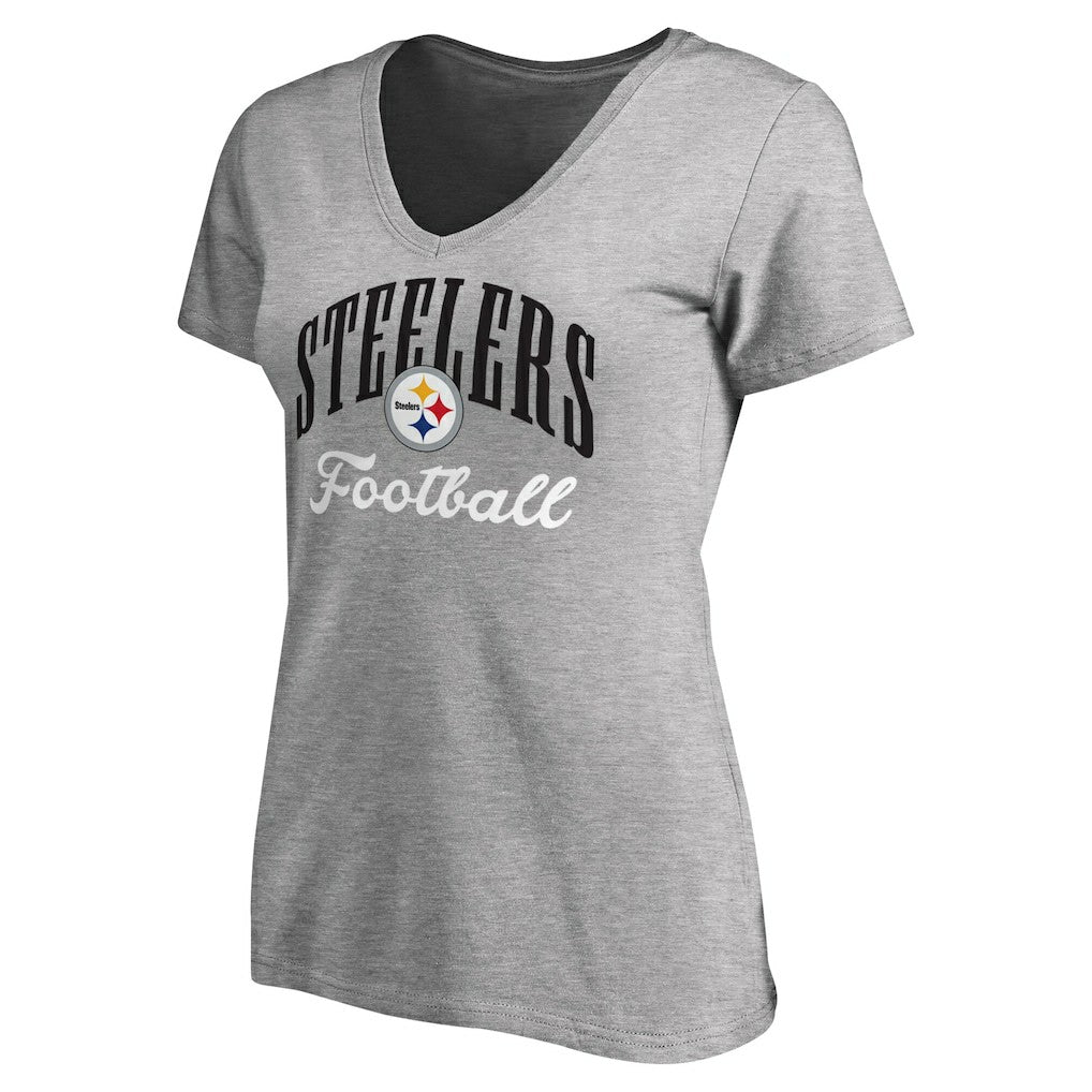 Pittsburgh Steelers Women's Victory Script V-Neck T-Shirt Heather Gray - NFL