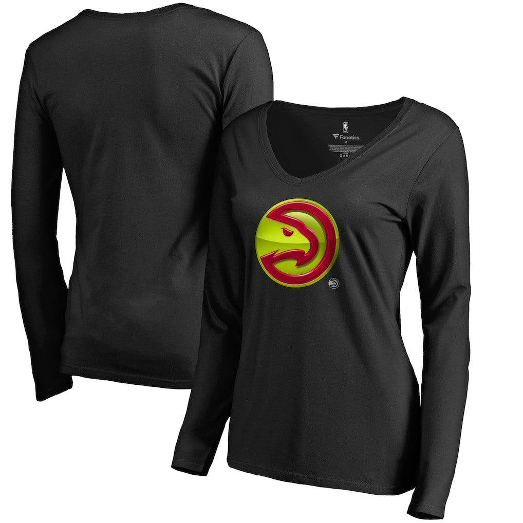 NBA - Atlanta Hawks Women's Midnight Mascot Long Sleeve V-Neck T-Shirt - Black