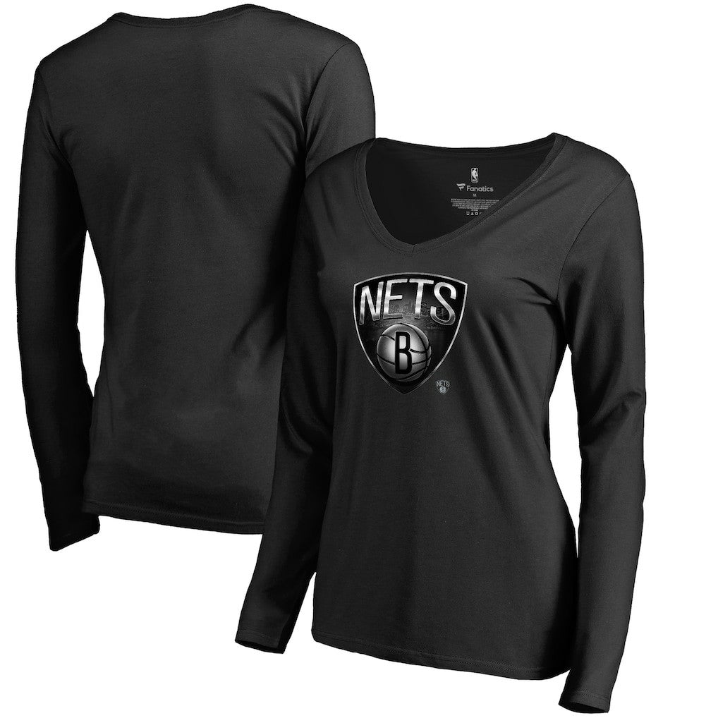 NBA - Brooklyn Nets Women's Midnight Mascot Long Sleeve V-Neck T-Shirt - Black