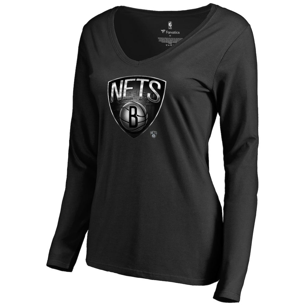 NBA - Brooklyn Nets Women's Midnight Mascot Long Sleeve V-Neck T-Shirt - Black