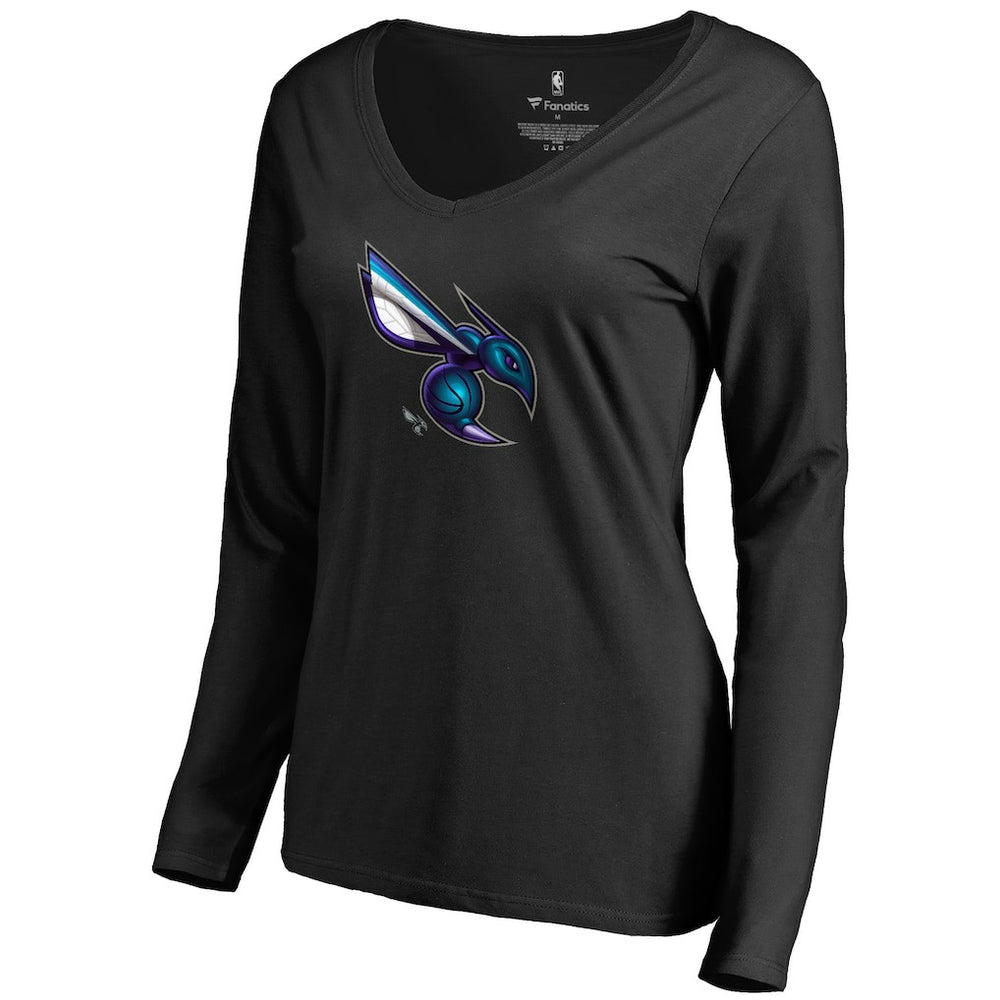 NBA - Charlotte Hornets Women's Midnight Mascot Long Sleeve V-Neck T-Shirt - Black