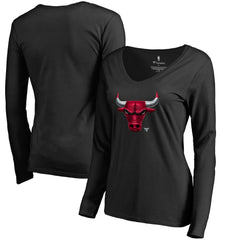 NBA - Chicago Bulls Women's Midnight Mascot Long Sleeve V-Neck T-Shirt - Black