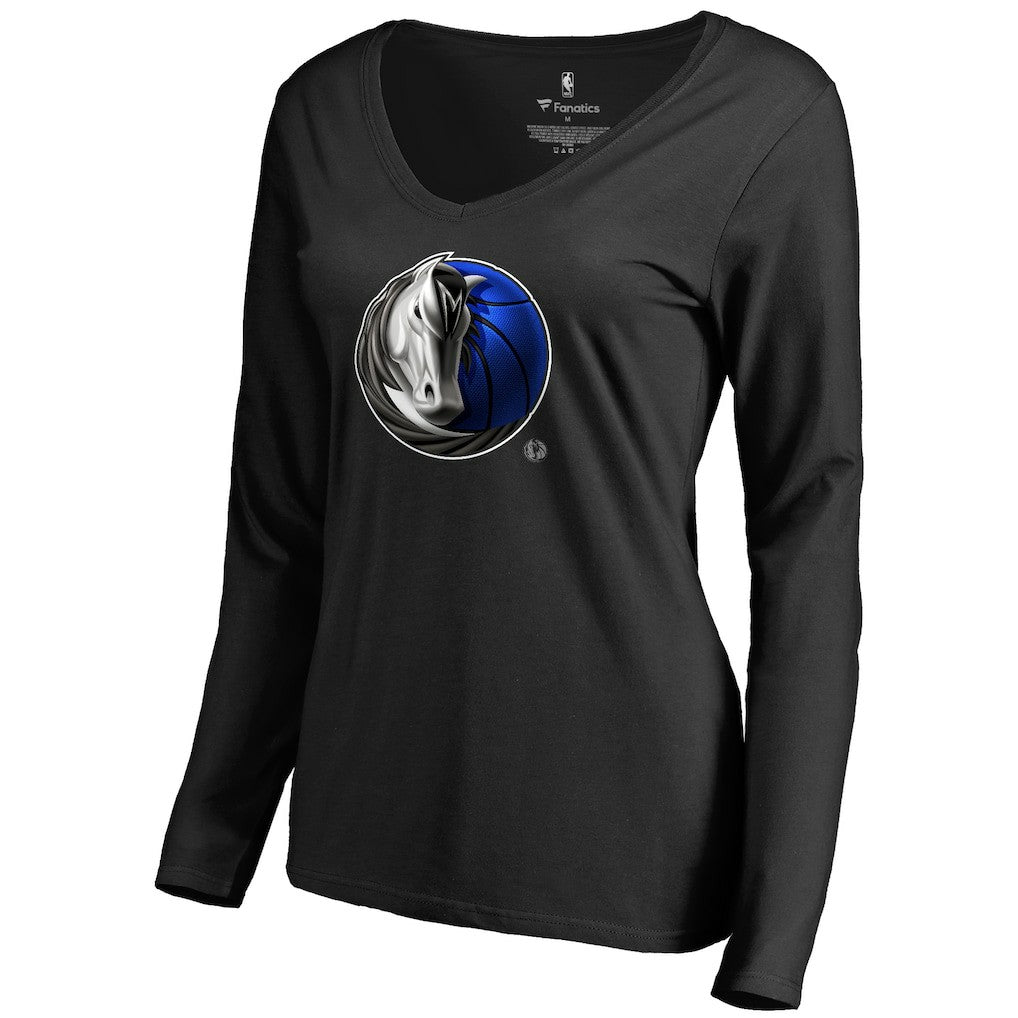 NBA - Dallas Mavericks Women's Midnight Mascot Long Sleeve V-Neck T-Shirt - Black