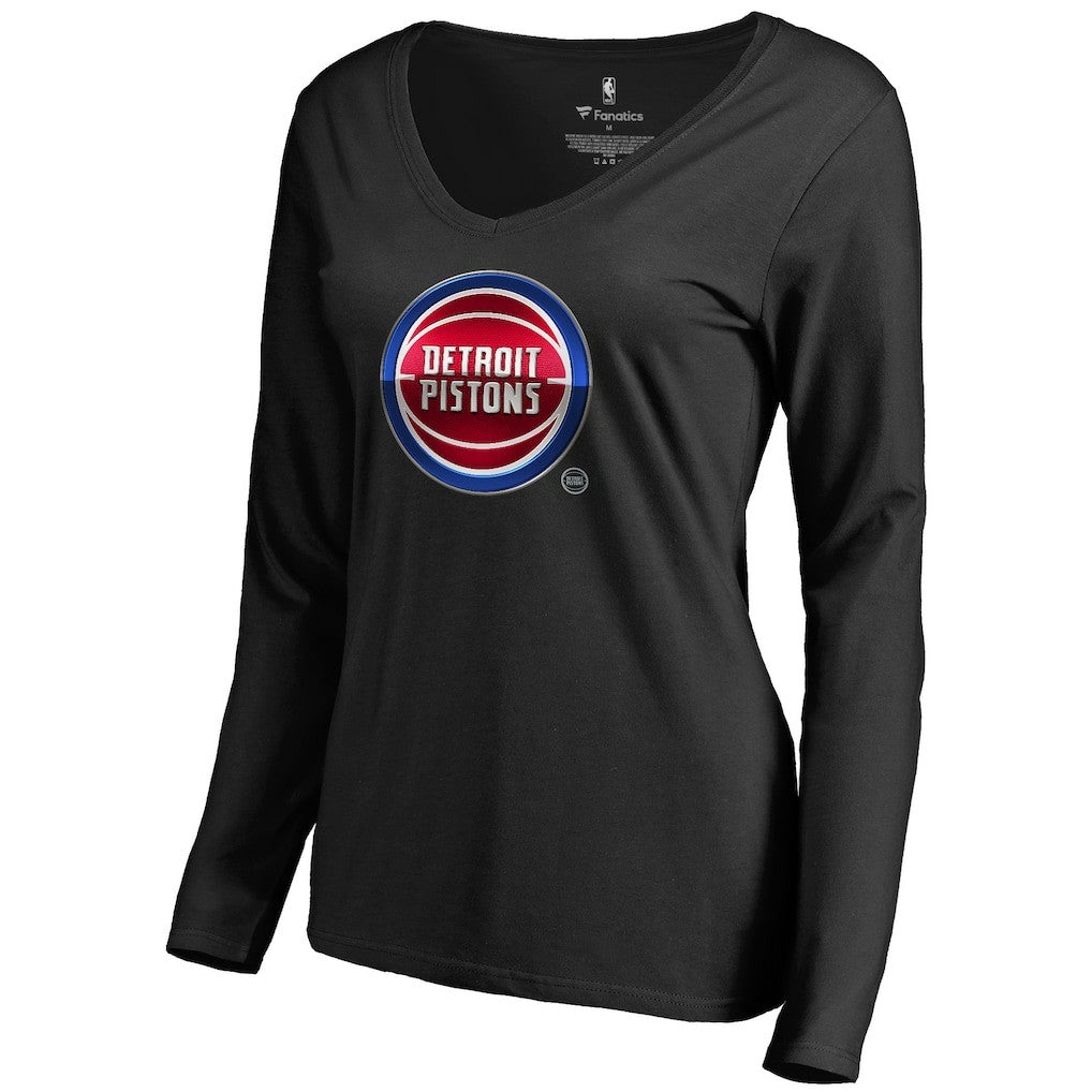 NBA - Detroit Pistons Women's Midnight Mascot Long Sleeve V-Neck T-Shirt - Black