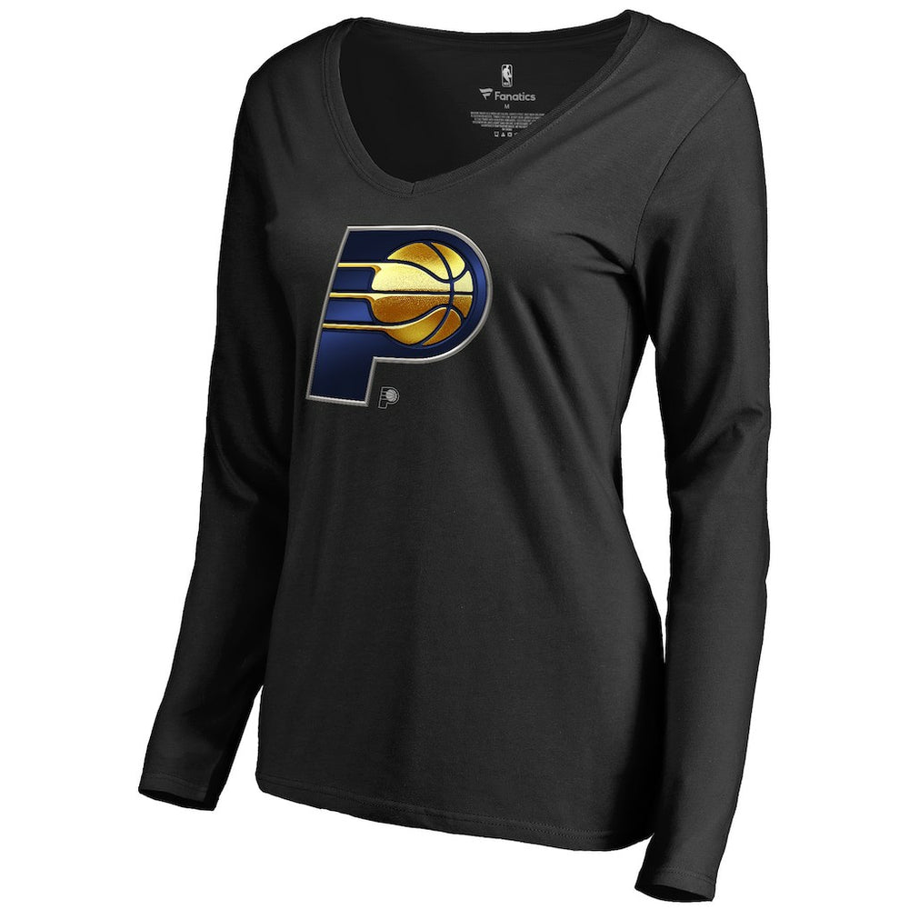 NBA - Indiana Pacers Women's Midnight Mascot Long Sleeve V-Neck T-Shirt - Black