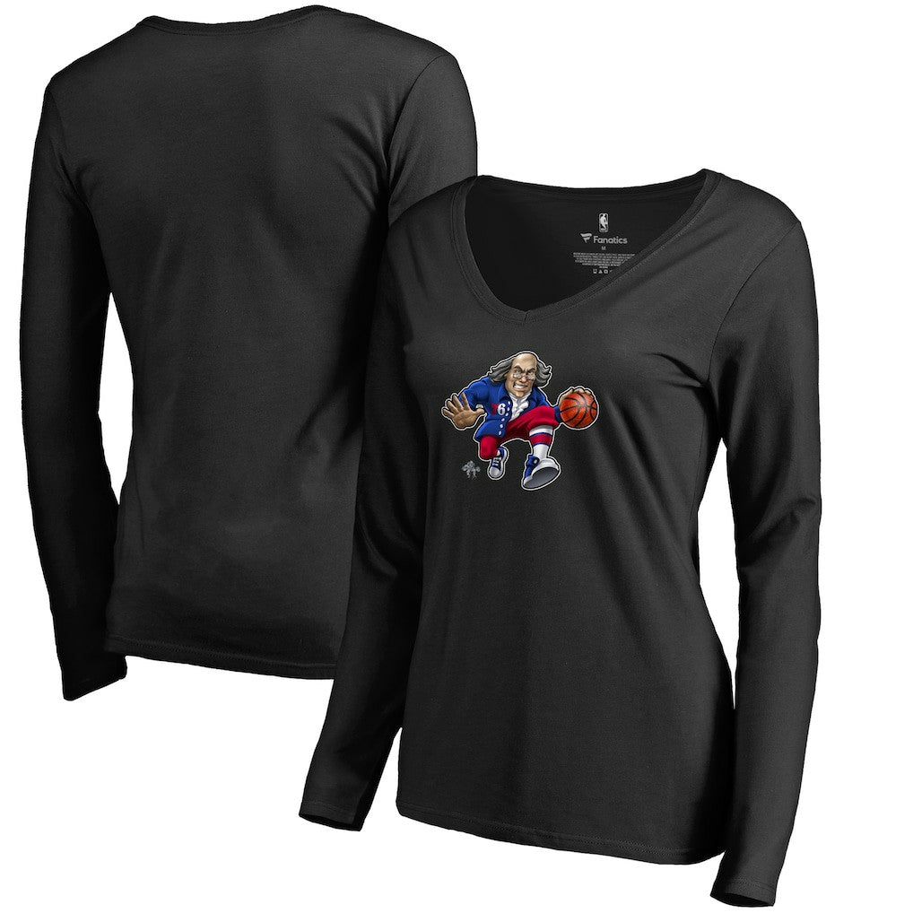 NBA - Philadelphia 76ers Women's Midnight Mascot Long Sleeve V-Neck T-Shirt - Black