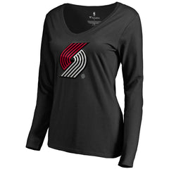 NBA - Portland Trail Blazers Women's Midnight Mascot Long Sleeve V-Neck T-Shirt - Black