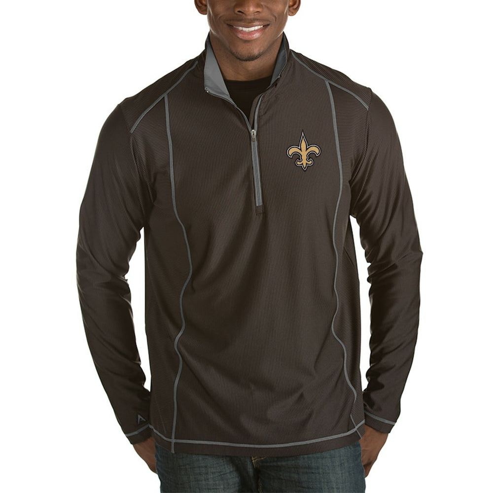 New Orleans Saints Antigua Tempo Half-Zip Pullover Jacket Heather Black - NFL