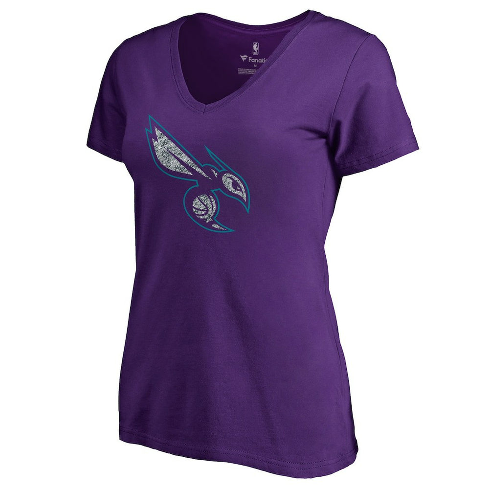 NBA - Charlotte Hornets Women's Static Logo V-Neck T-Shirt - Purple