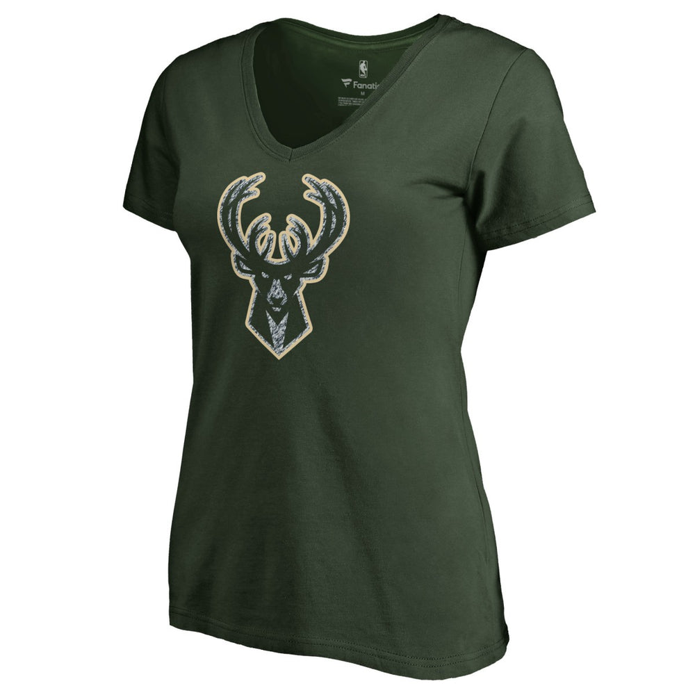 NBA - Milwaukee Bucks Women's Static Logo V-Neck T-Shirt - Green