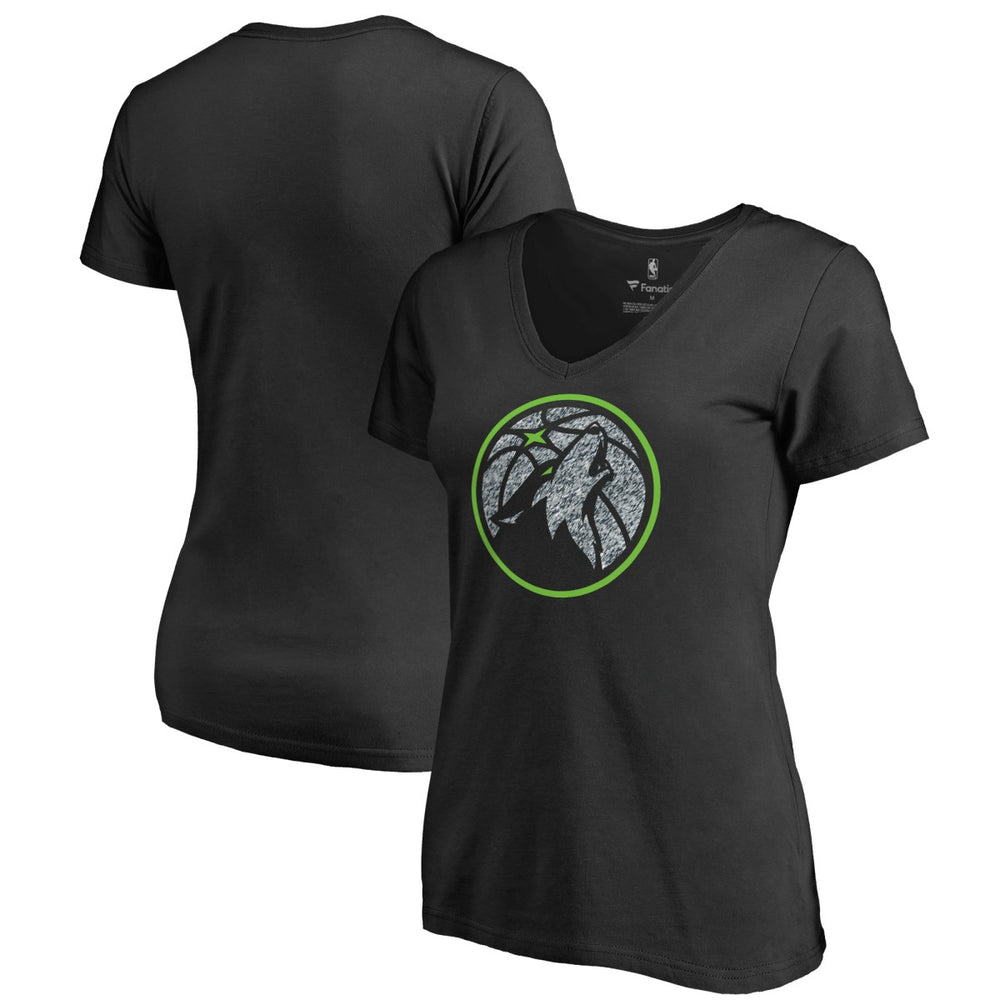 NBA - Minnesota Timberwolves Women's Static Logo V-Neck T-Shirt - Black