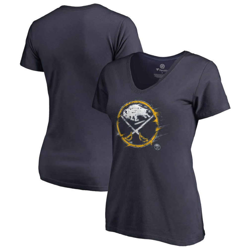 Buffalo Sabres - Women's Splatter Logo V-Neck T-Shirt Navy
