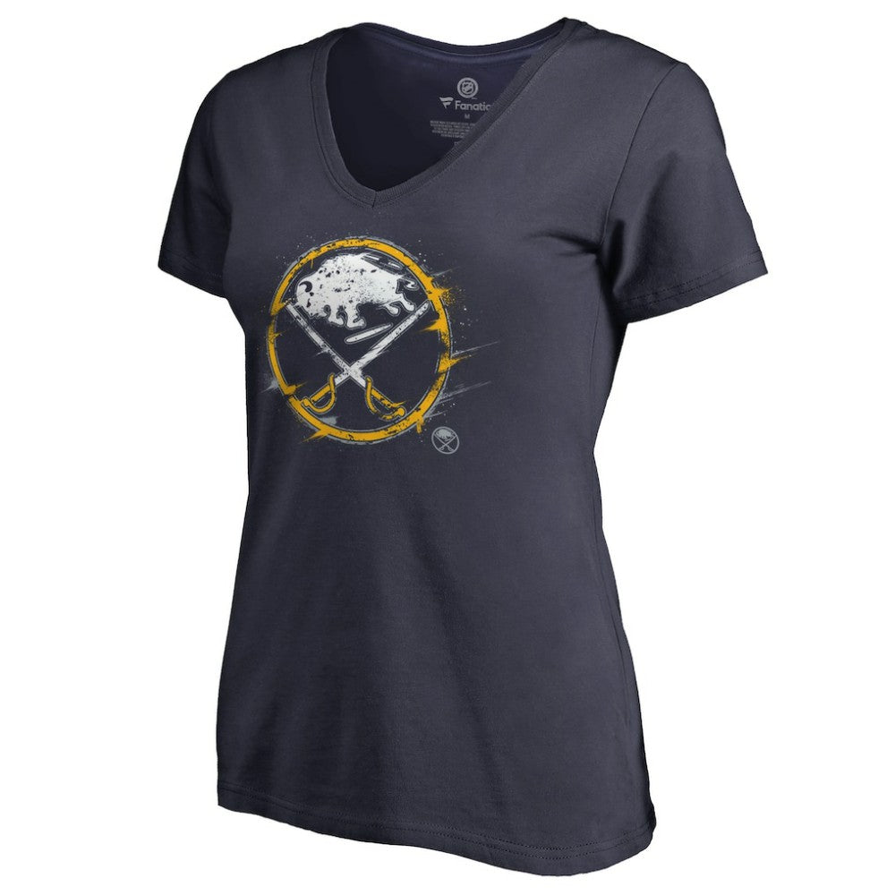 Buffalo Sabres - Women's Splatter Logo V-Neck T-Shirt Navy