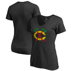 Chicago Blackhawks Women's Splatter Logo V-Neck T-Shirt Black