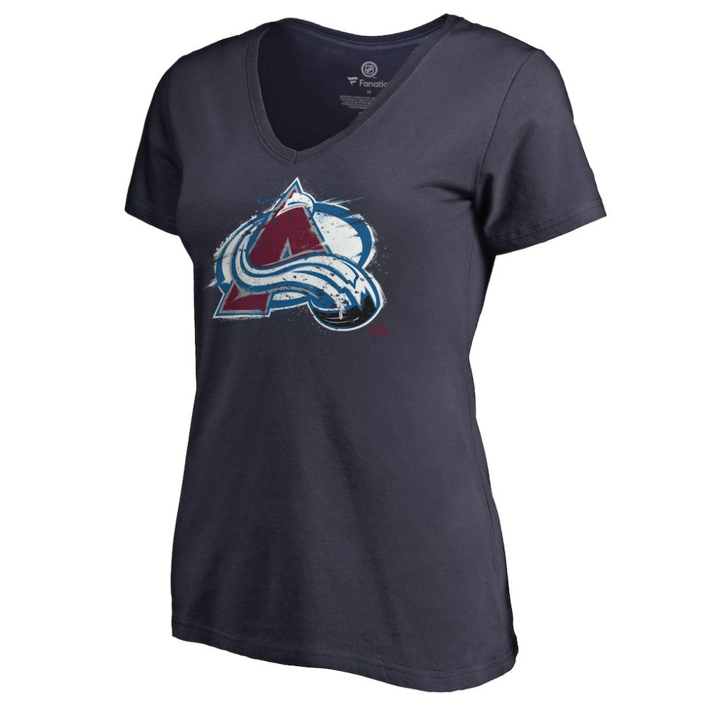 Colorado Avalanche - Women's Splatter Logo V-Neck T-Shirt Navy