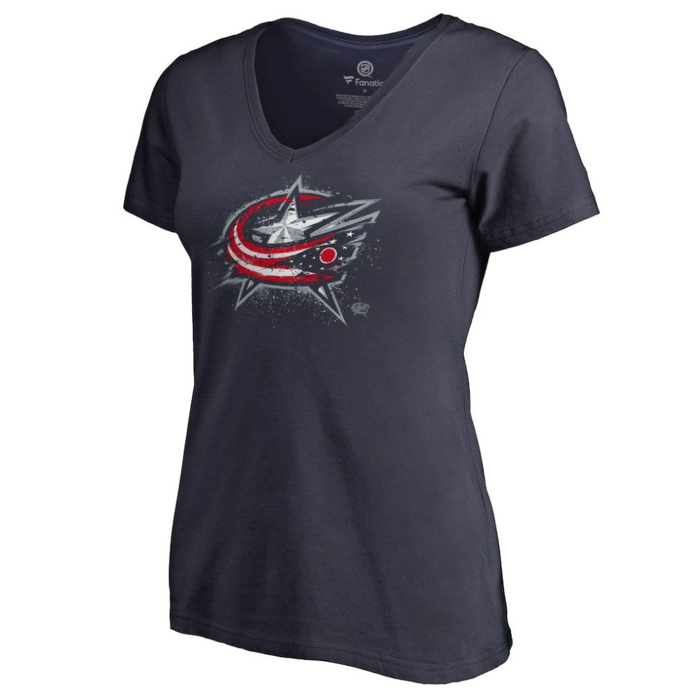 Columbus Blue Jackets - Women's Splatter Logo V-Neck T-Shirt Navy