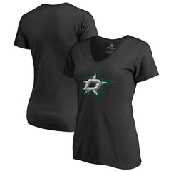 Dallas Stars - Women's Splatter Logo V-Neck T-Shirt Black